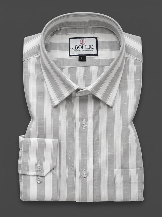 BOLLIQ Graphite Stripe 100% Cotton Linen Shirt