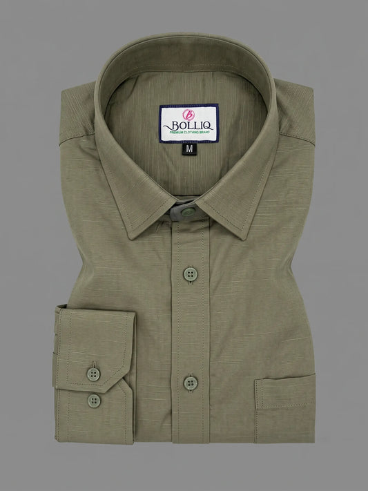 BOLLIQ Premium Sage Olive 100 % Cotton Linen Shirt