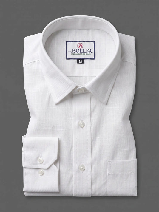 Bolliq Premium White 100% Cotton Linen Shirt for Men