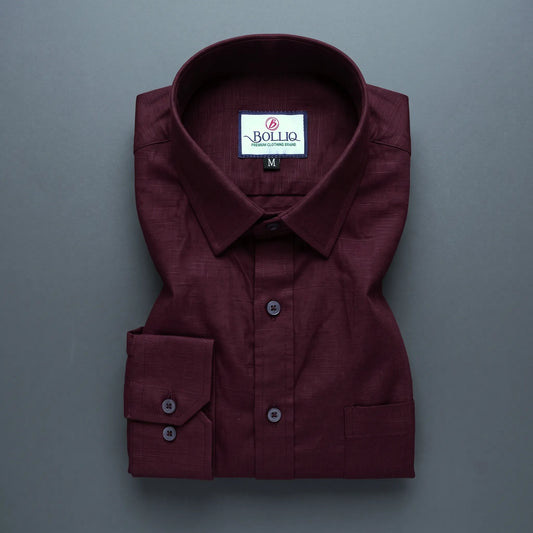Bolliq Premium Dark Red 100 % Cotton Linen Shirt