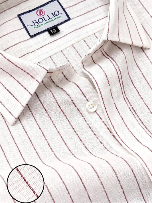 BOLLIQ Signature Ivory Wine Stripe 100% Cotton Linen Shirt