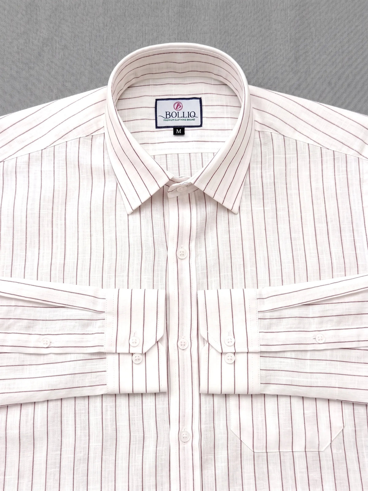 BOLLIQ Signature Ivory Wine Stripe 100% Cotton Linen Shirt