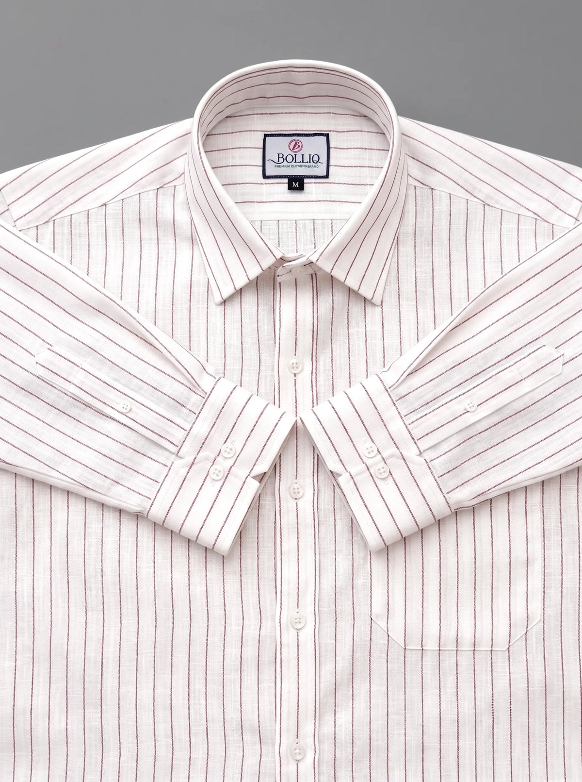 BOLLIQ Signature Ivory Wine Stripe 100% Cotton Linen Shirt