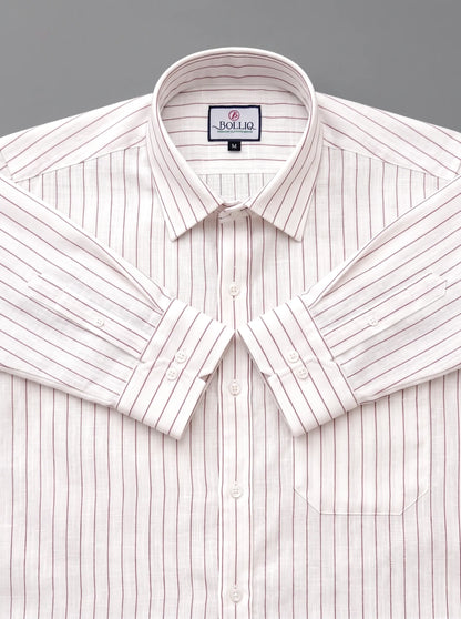 BOLLIQ Signature Ivory Wine Stripe 100% Cotton Linen Shirt