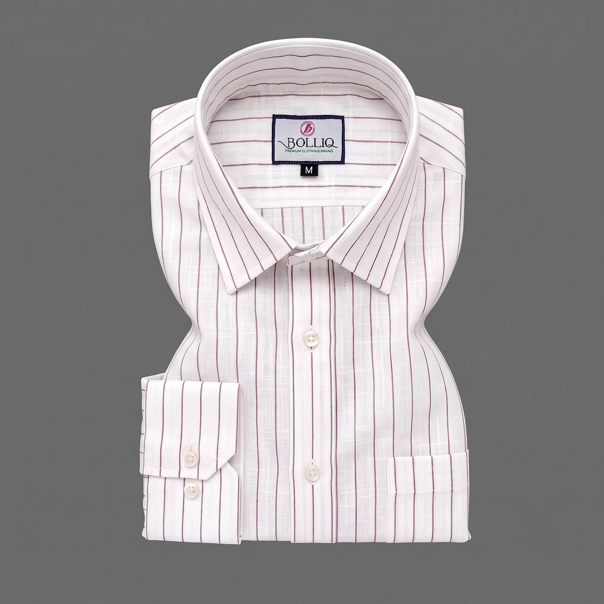 BOLLIQ Signature Ivory Wine Stripe 100% Cotton Linen Shirt