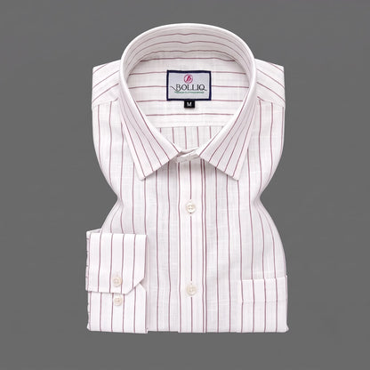 BOLLIQ Signature Ivory Wine Stripe 100% Cotton Linen Shirt