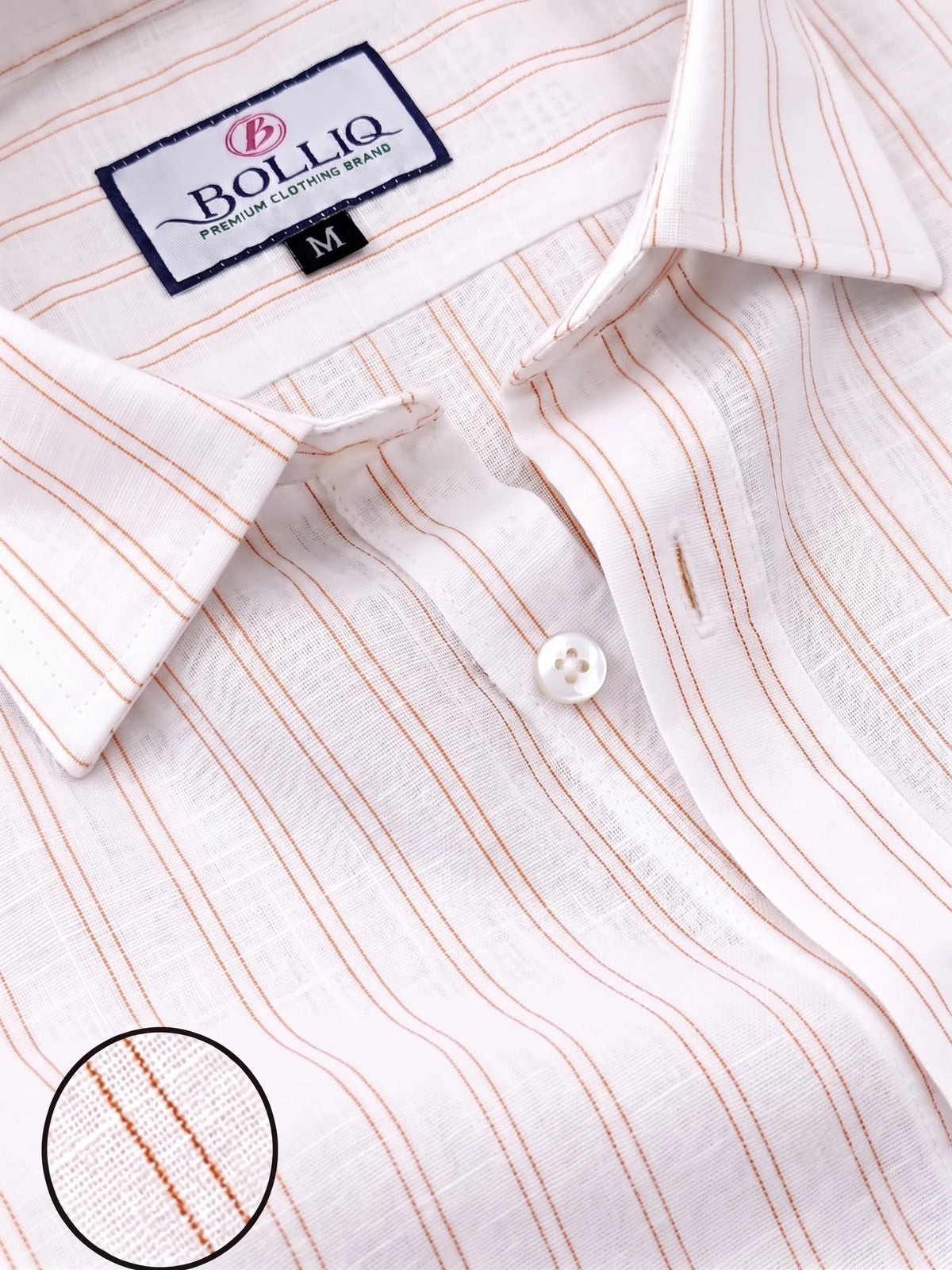 BOLLIQ Premium Ivory Rust Stripe 100% Cotton Linen Shirt