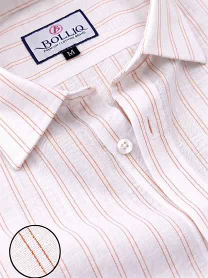 BOLLIQ Premium Ivory Rust Stripe 100% Cotton Linen Shirt