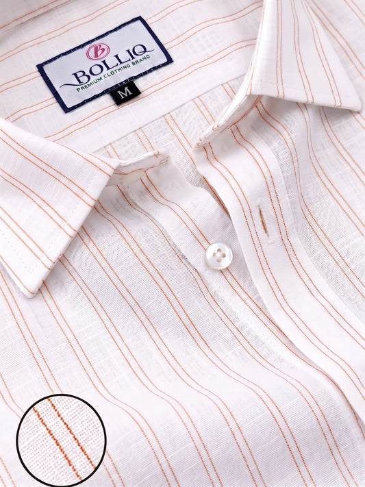 BOLLIQ Premium Ivory Rust Stripe 100% Cotton Linen Shirt