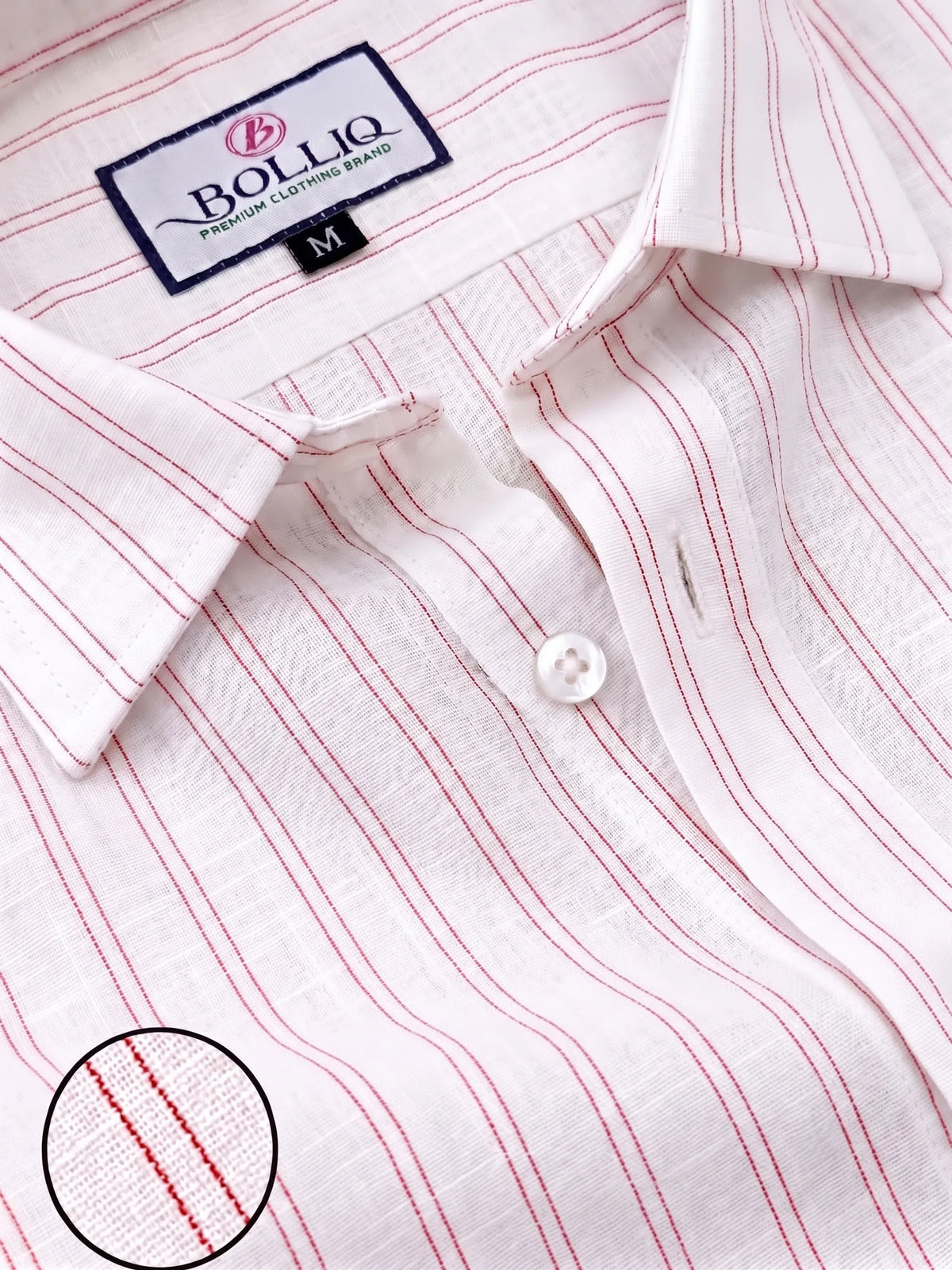 BOLLIQ Premium Ivory Red Stripe 100% Cotton Linen Shirt