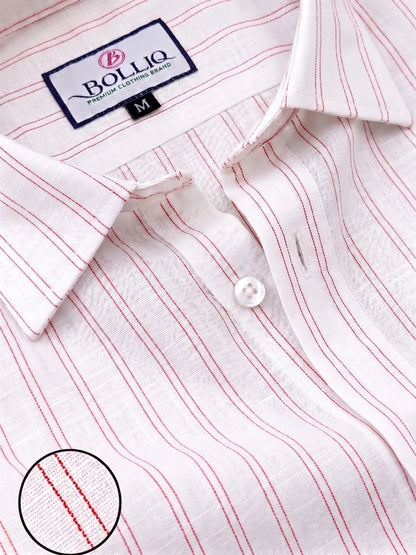 BOLLIQ Premium Ivory Red Stripe 100% Cotton Linen Shirt