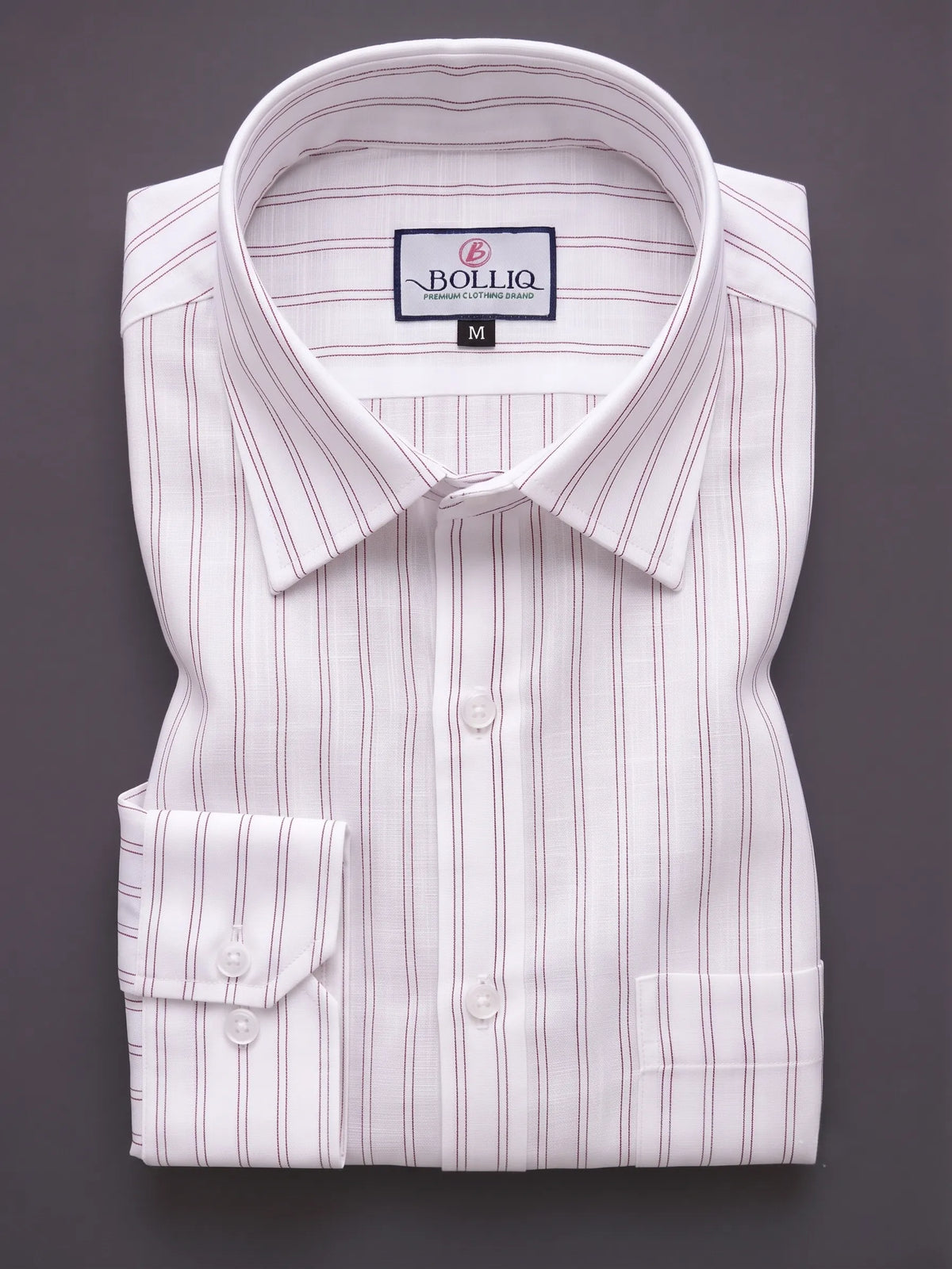 BOLLIQ Premium Ivory Wine Stripe 100% Cotton Linen Shirt