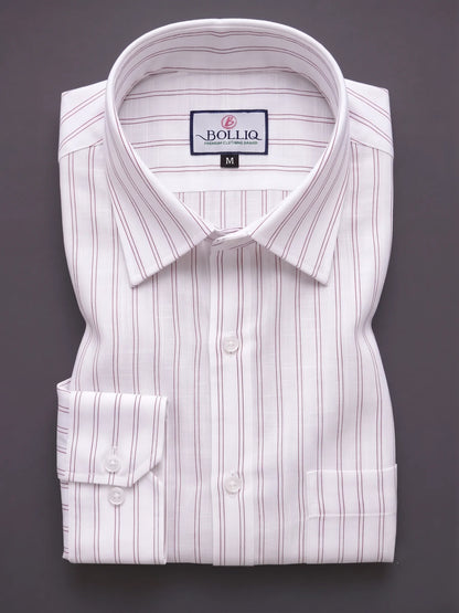 BOLLIQ Premium Ivory Wine Stripe 100% Cotton Linen Shirt