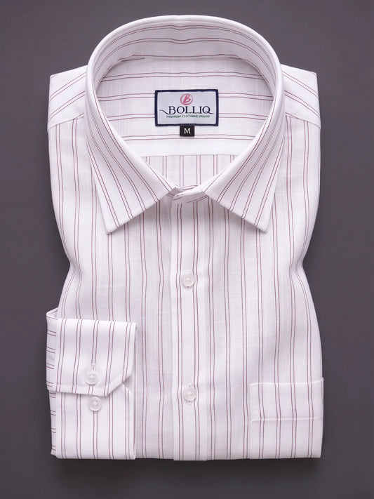 BOLLIQ Premium Ivory Wine Stripe 100% Cotton Linen Shirt