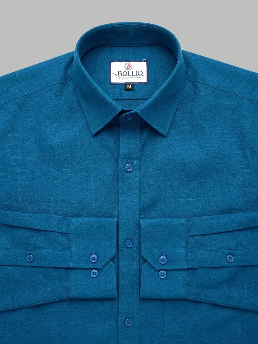 Bolliq Premium dark Blue 100 % Cotton Linen Shirt