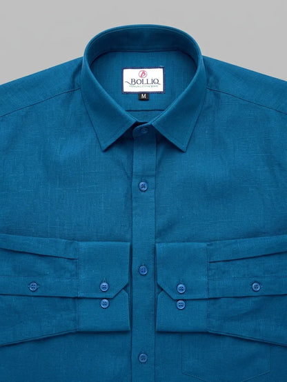 Bolliq Premium dark Blue 100 % Cotton Linen Shirt