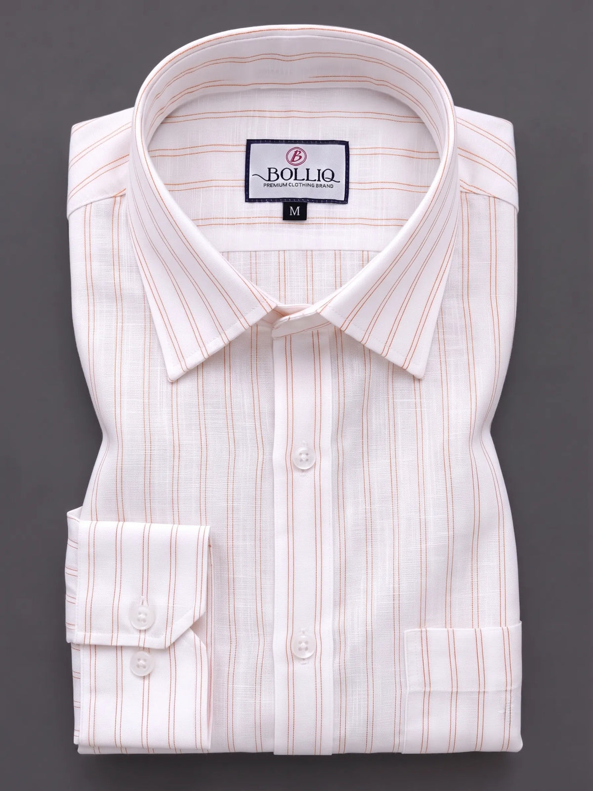 BOLLIQ Premium Ivory Rust Stripe 100% Cotton Linen Shirt