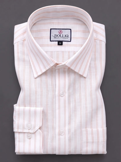BOLLIQ Premium Ivory Rust Stripe 100% Cotton Linen Shirt