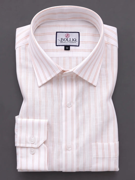BOLLIQ Premium Ivory Rust Stripe 100% Cotton Linen Shirt