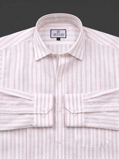 BOLLIQ Premium Ivory Red Stripe 100% Cotton Linen Shirt