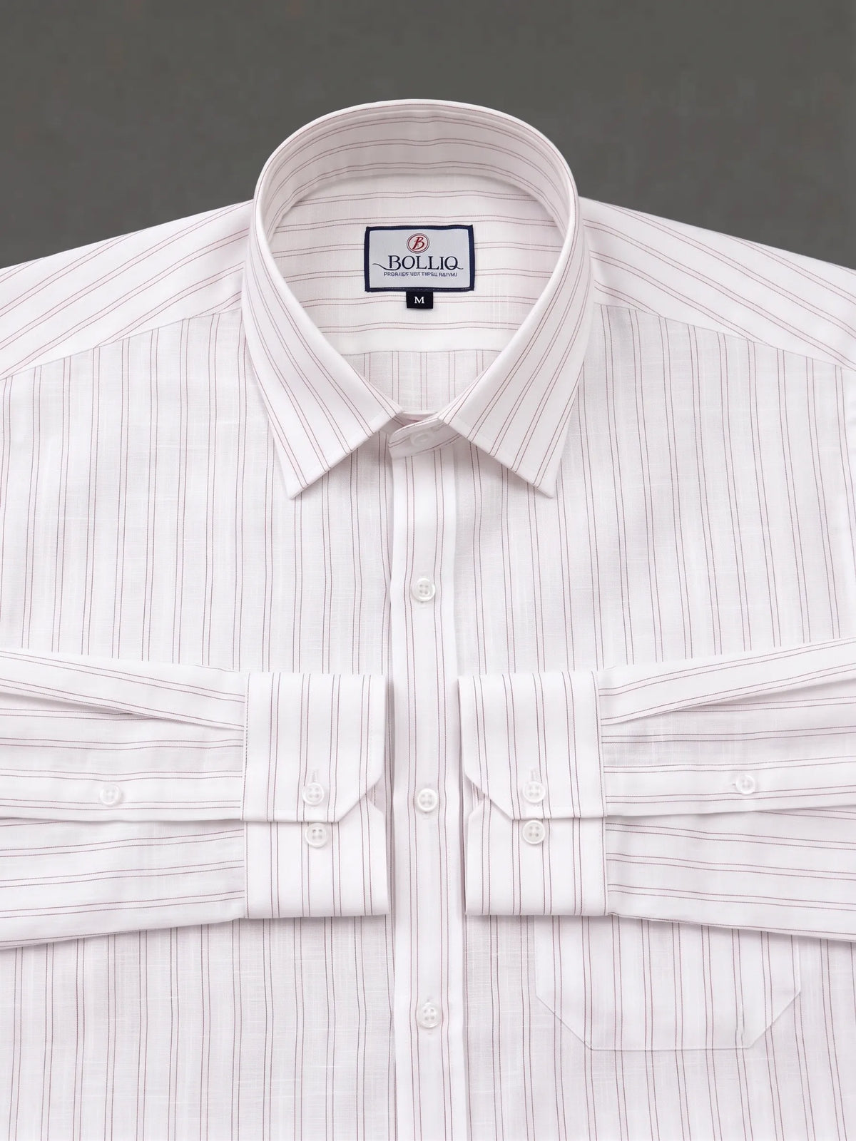 BOLLIQ Premium Ivory Wine Stripe 100% Cotton Linen Shirt