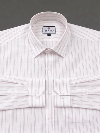 BOLLIQ Premium Ivory Wine Stripe 100% Cotton Linen Shirt