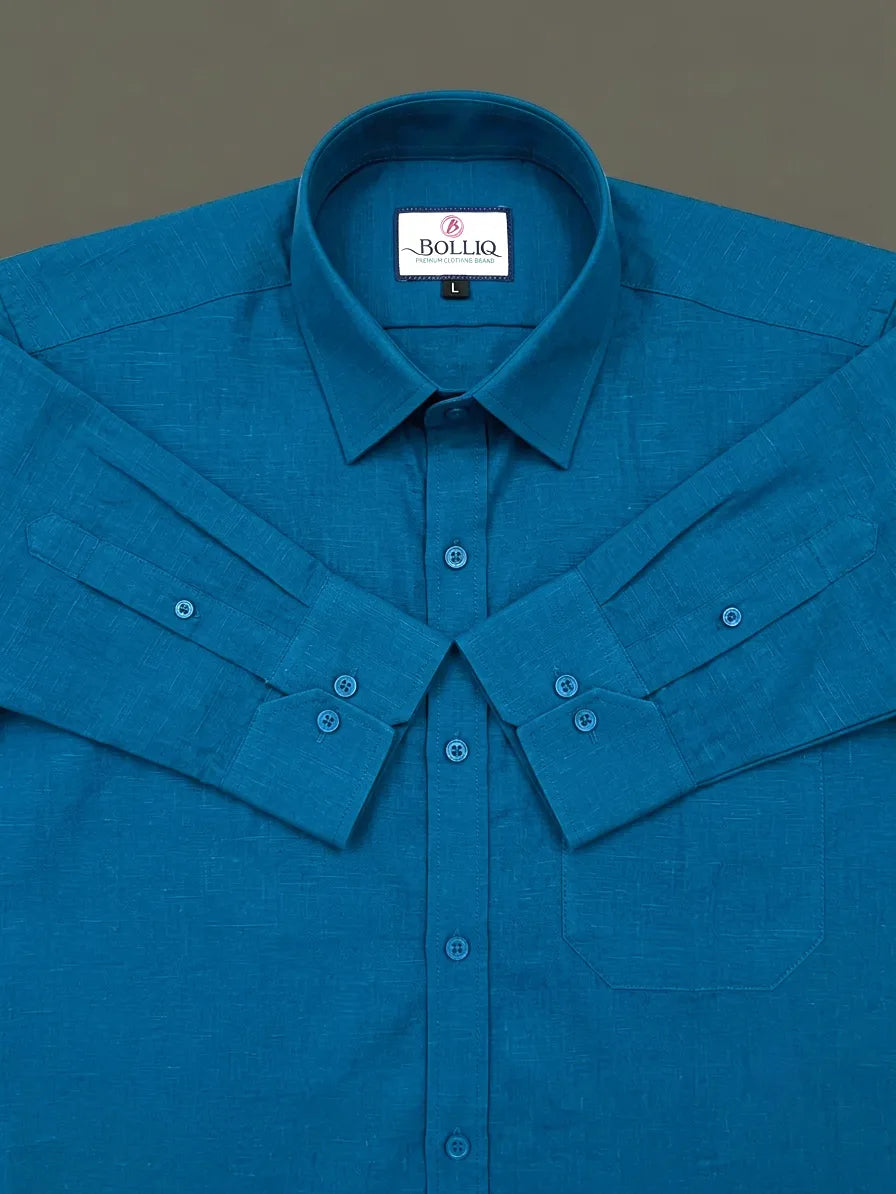 Bolliq Premium dark Blue 100 % Cotton Linen Shirt