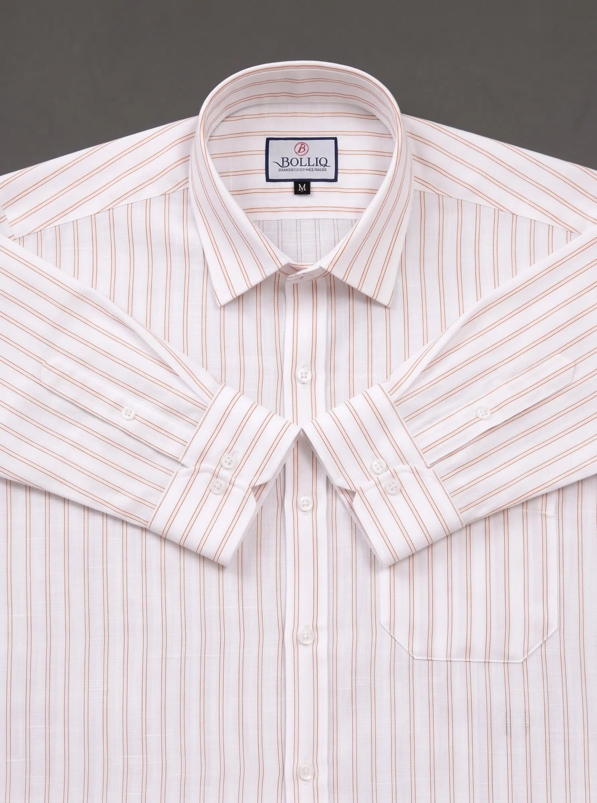 BOLLIQ Premium Ivory Rust Stripe 100% Cotton Linen Shirt