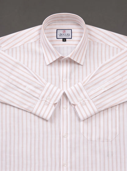 BOLLIQ Premium Ivory Rust Stripe 100% Cotton Linen Shirt