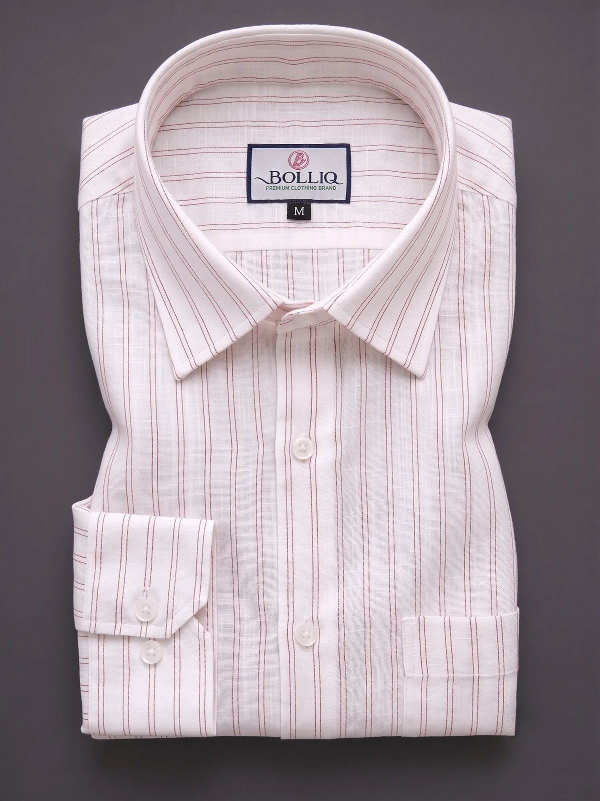 BOLLIQ Premium Ivory Red Stripe 100% Cotton Linen Shirt