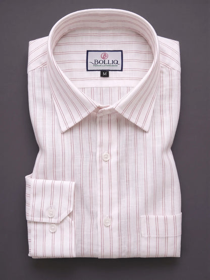 BOLLIQ Premium Ivory Red Stripe 100% Cotton Linen Shirt