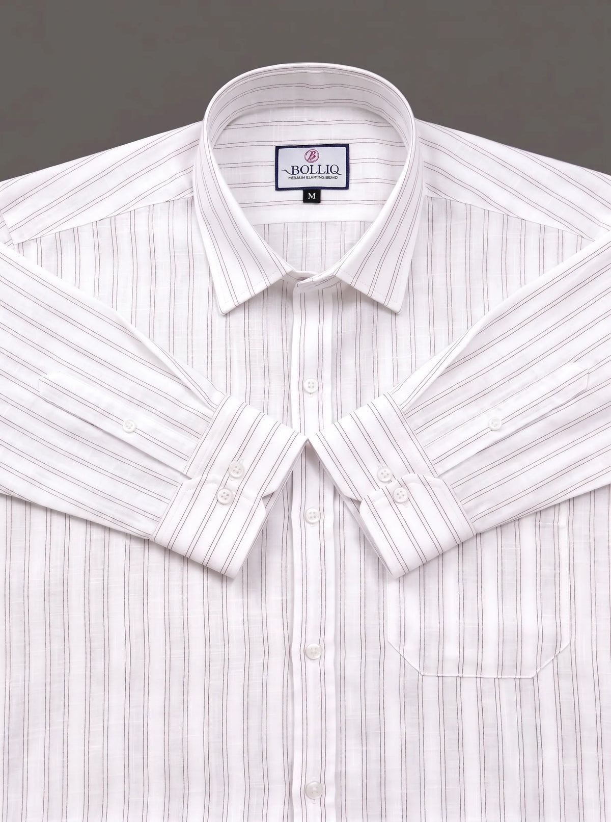 BOLLIQ Premium Ivory Wine Stripe 100% Cotton Linen Shirt