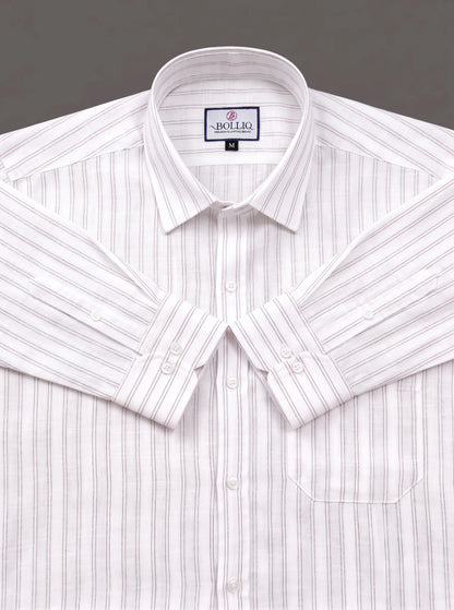 BOLLIQ Premium Ivory Wine Stripe 100% Cotton Linen Shirt