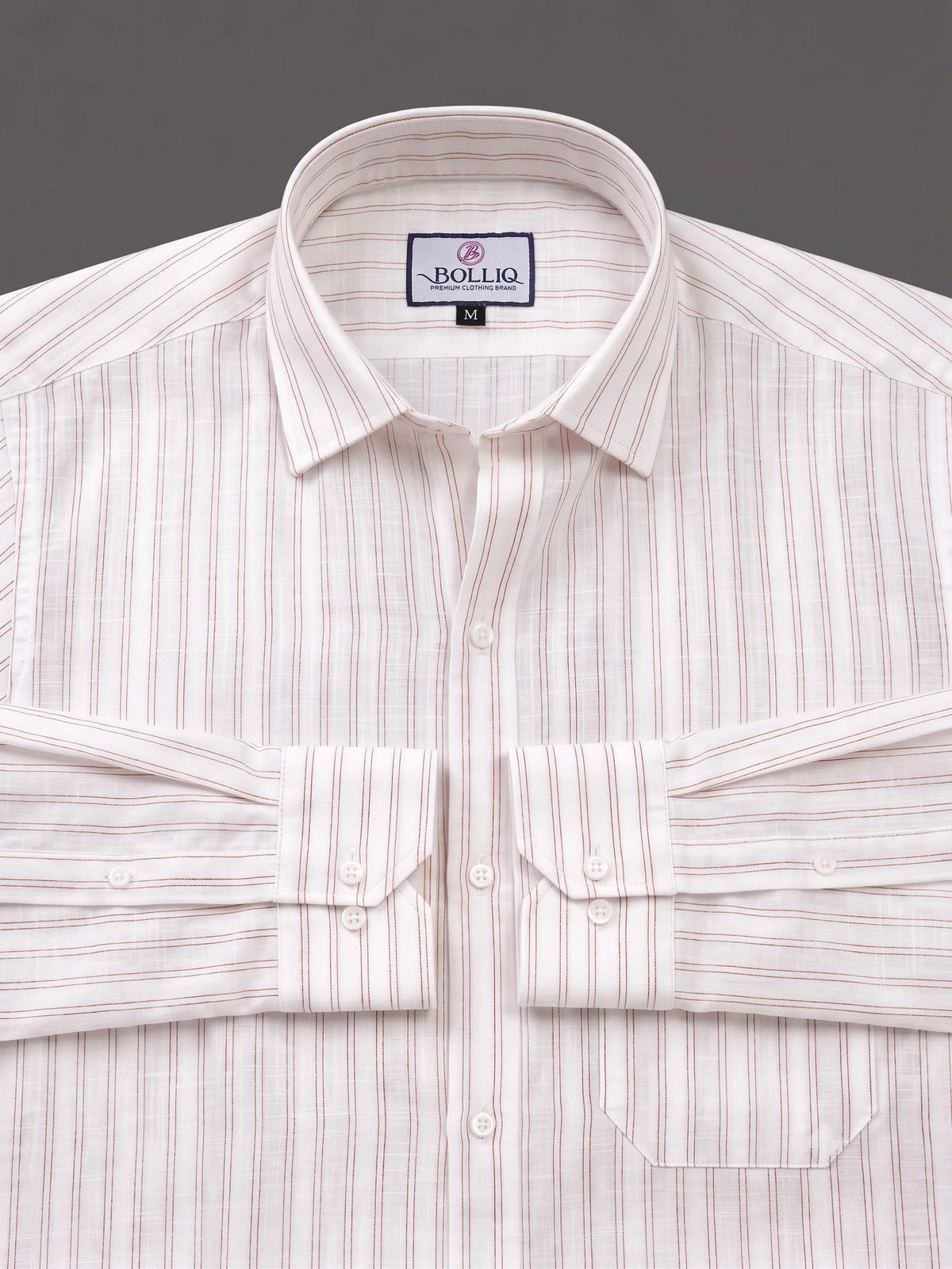 BOLLIQ Premium Ivory Rust Stripe 100% Cotton Linen Shirt