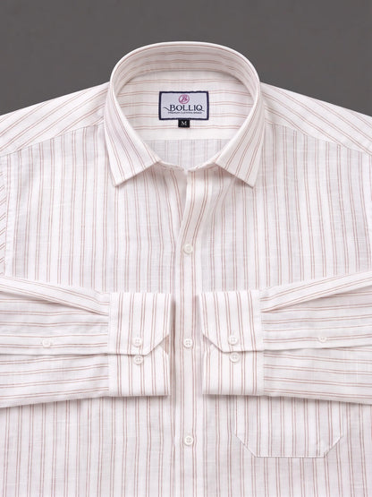 BOLLIQ Premium Ivory Rust Stripe 100% Cotton Linen Shirt