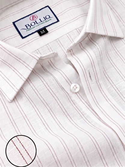 BOLLIQ Premium Ivory Wine Stripe 100% Cotton Linen Shirt