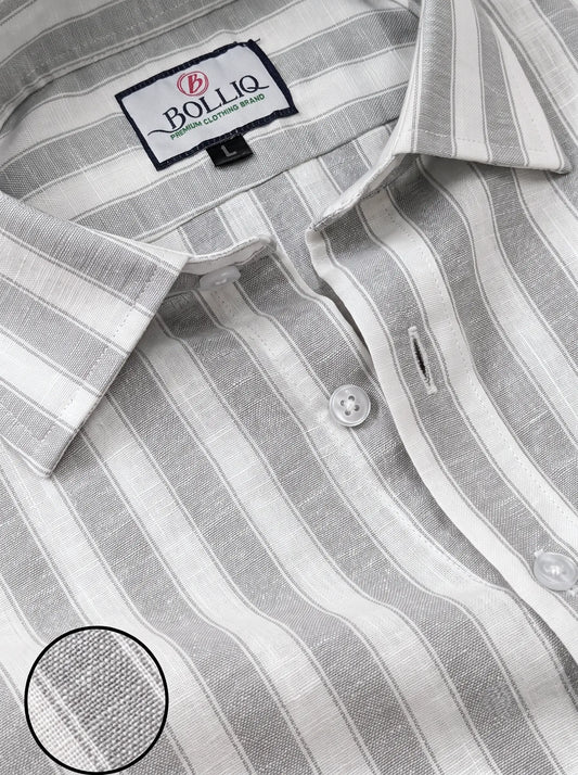 BOLLIQ Graphite Stripe 100% Cotton Linen Shirt