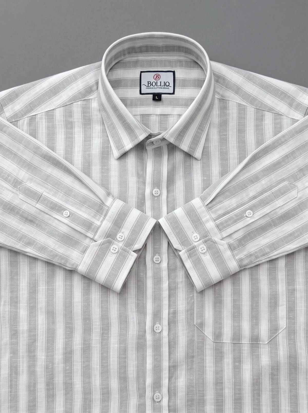 BOLLIQ Graphite Stripe 100% Cotton Linen Shirt