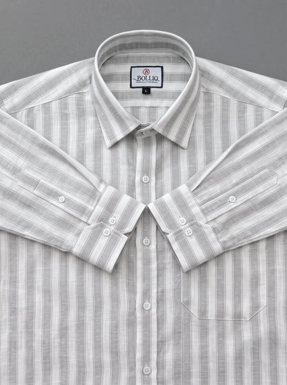 BOLLIQ Graphite Stripe 100% Cotton Linen Shirt