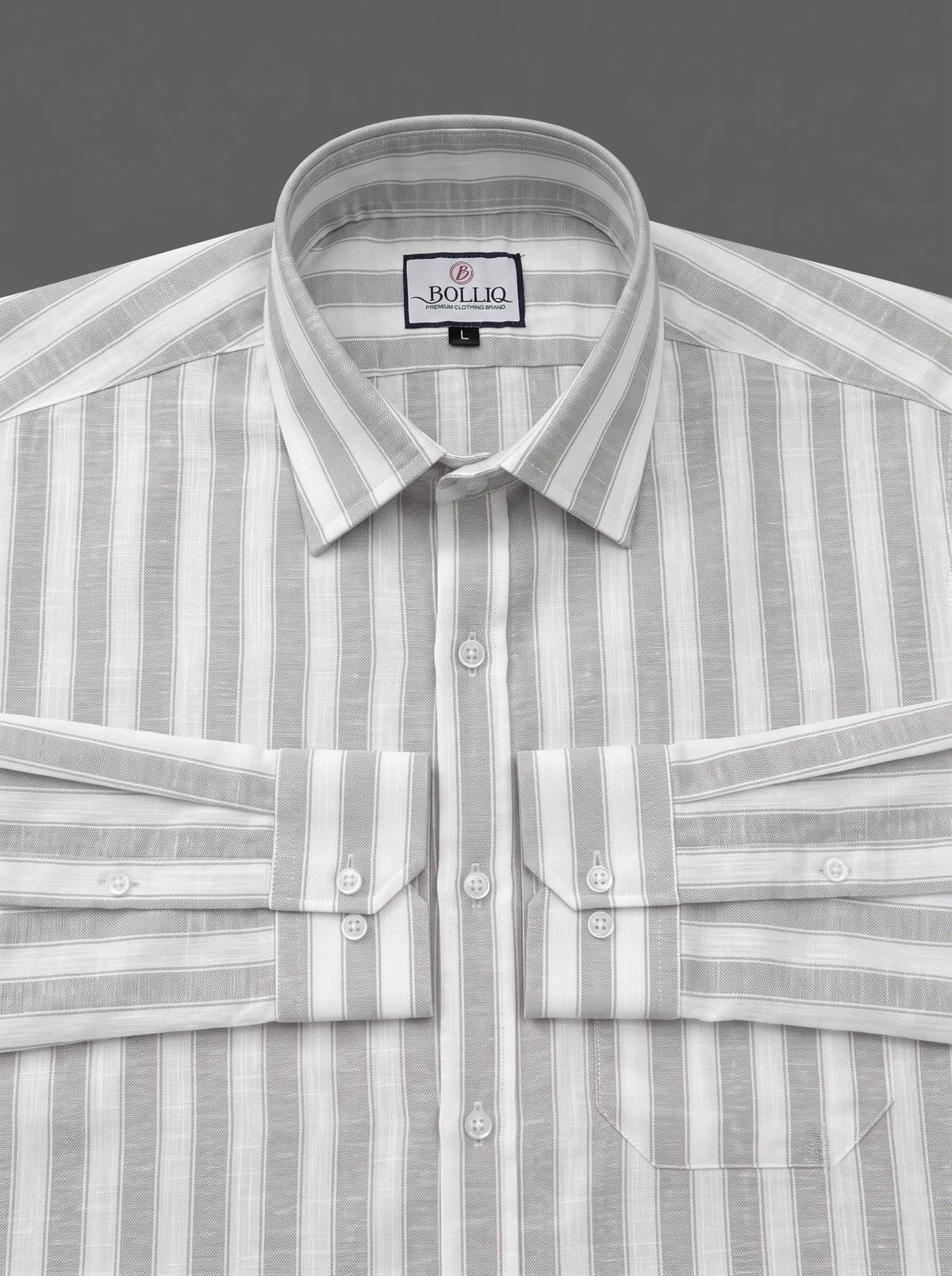 BOLLIQ Graphite Stripe 100% Cotton Linen Shirt
