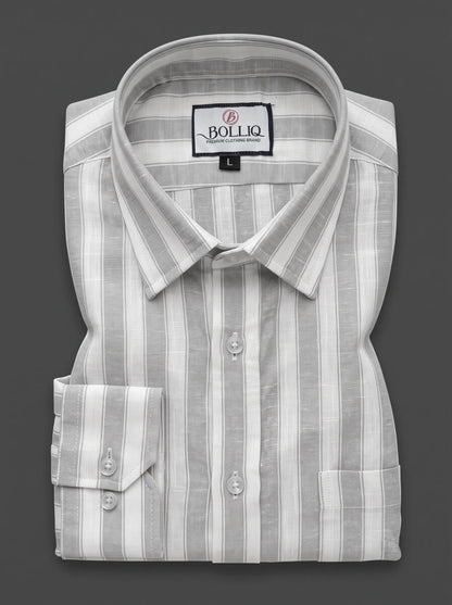 BOLLIQ Graphite Stripe 100% Cotton Linen Shirt