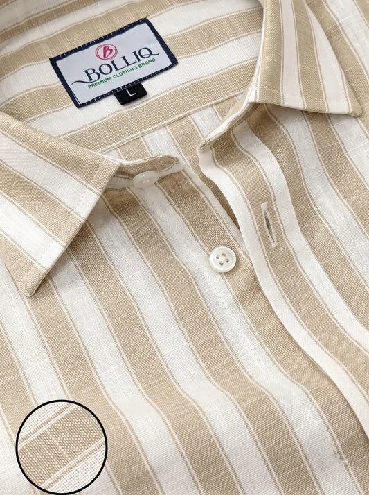 BOLLIQ Sandstone Stripe 100% Cotton Linen Shirt