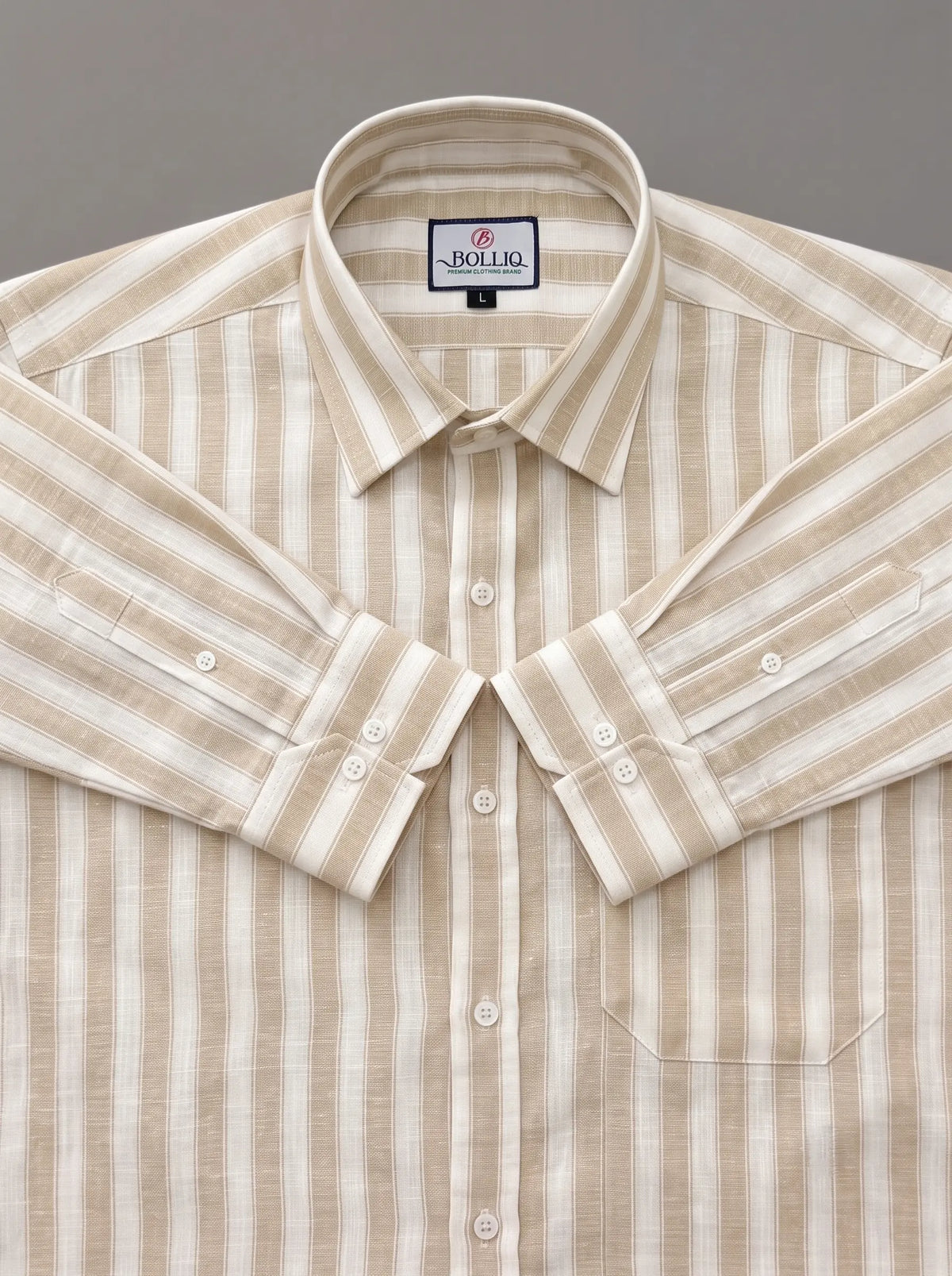 BOLLIQ Sandstone Stripe 100% Cotton Linen Shirt