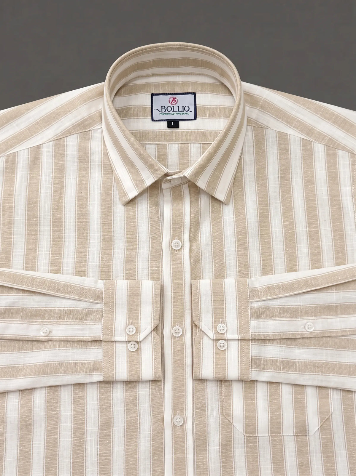 BOLLIQ Sandstone Stripe 100% Cotton Linen Shirt