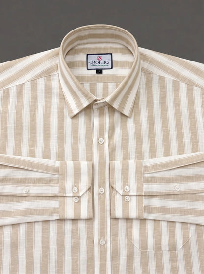 BOLLIQ Sandstone Stripe 100% Cotton Linen Shirt