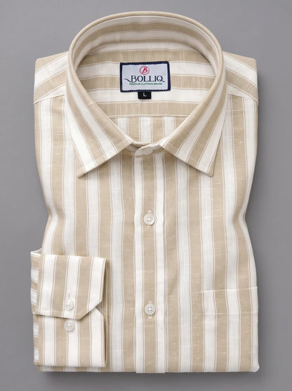 BOLLIQ Sandstone Stripe 100% Cotton Linen Shirt