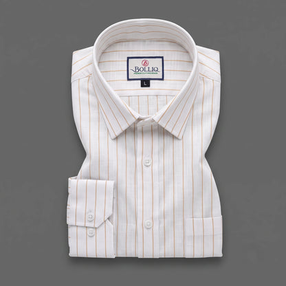 BOLLIQ Caramel Stripe 100% Cotton Linen Shirt
