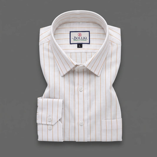 BOLLIQ Caramel Stripe 100% Cotton Linen Shirt