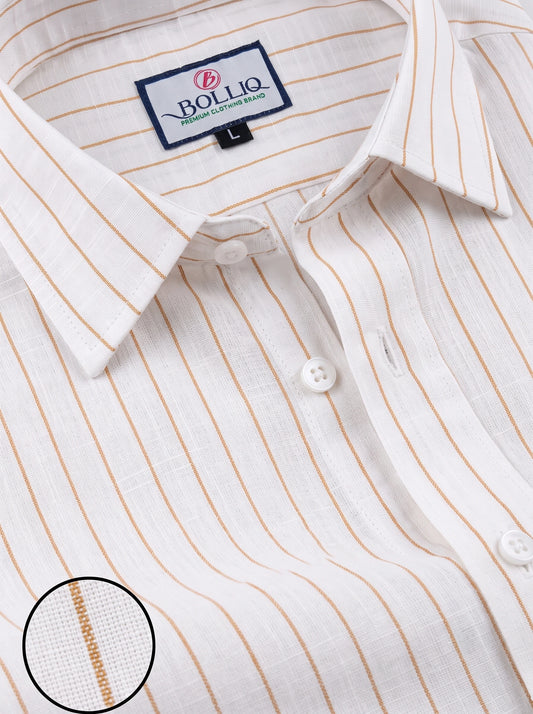 BOLLIQ Caramel Stripe 100% Cotton Linen Shirt