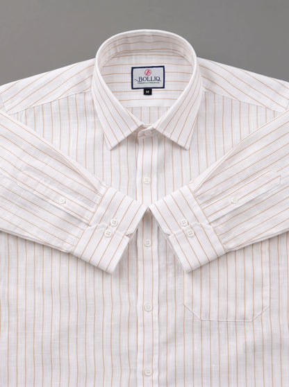 BOLLIQ Caramel Stripe 100% Cotton Linen Shirt